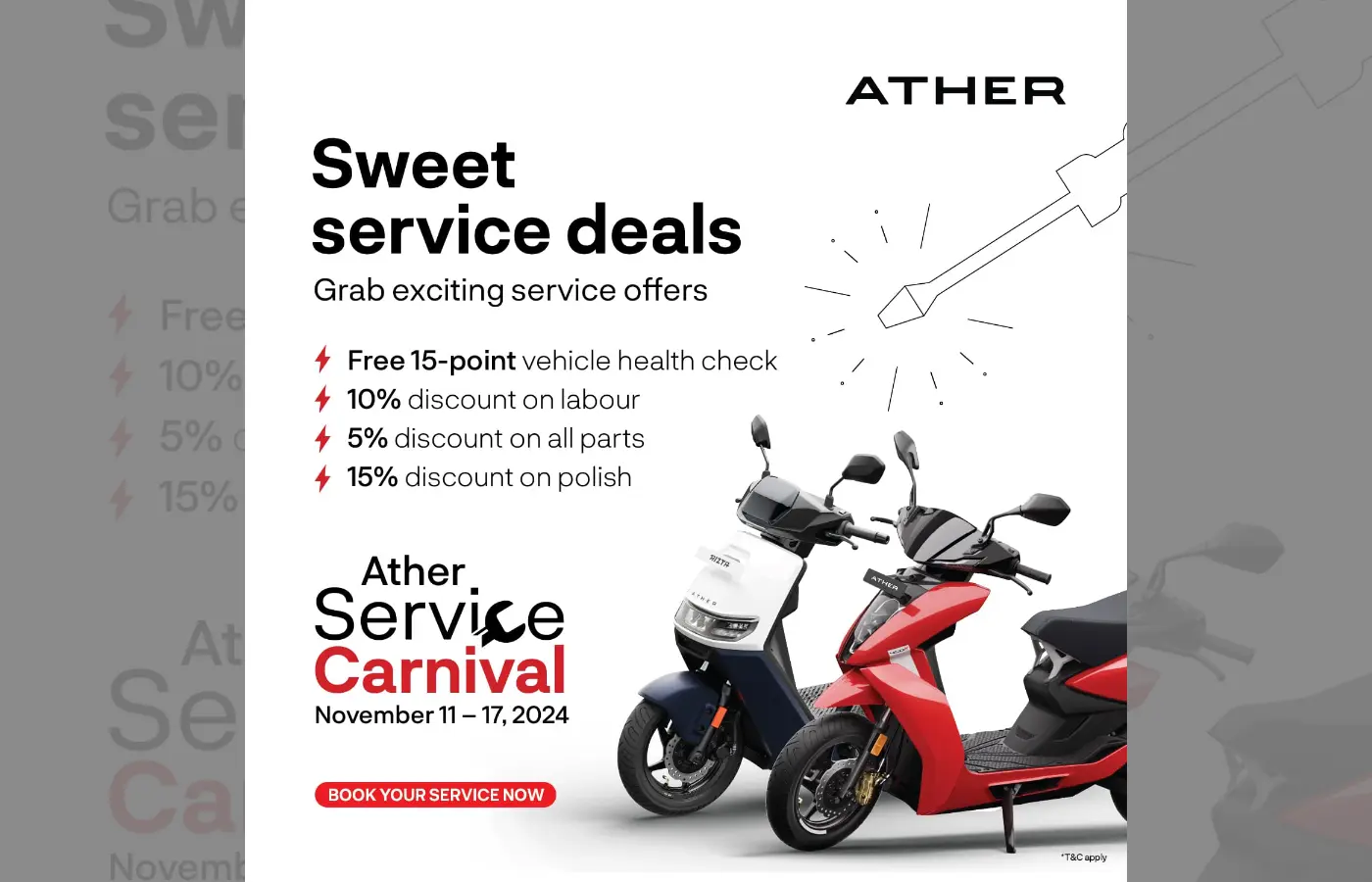 Ather introduces the Service Carnival for the festive season, featuring special offers and vehicle checkups. Featured Image